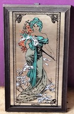 art nouveau cadre miroir en bois femme signé Mucha Spring ( printemps ) tbe