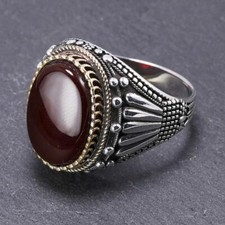Bague pierre homme argent massif 925 pas cher Agate Naturelle vert rouge marron