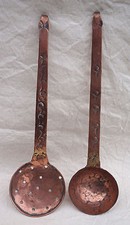 French Hammered Copper Cookware Tools Ladle Skimmer Strainer Brittany