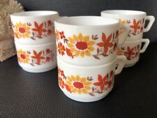 6 tasses à café ARCOPAL fleurs orange vintage