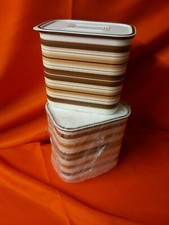 tupperware boite optimum  haute beige 2.1 litre rayure chocolat marron lot de 2 