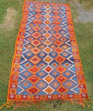 tapis vintage laine orange  fait main  153 x 310 cm