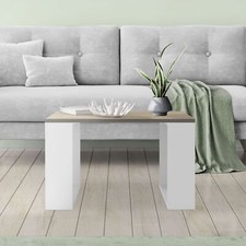 Table basse de salon moderne table d'appoint MDF chêne/pieds métal blanc 65x40cm