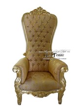 Fauteuil Trône Style Baroque Structure En Feuille D'Or Tissu Damassé Or Swaro