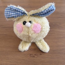 ANCIEN DOUDOU BALLE LAPIN JAUNE BLEU ROSE VICHY PLAYSKOOL