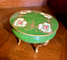 Bonbonnière ancienne porcelaine  fond vert décor émaillé or et fleurs