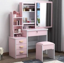 Coiffeuse Miroir Tabouret Station De Maquillage Chambre Enfant Rose Reb