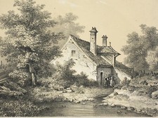 SAINT PIERRE MOUSTIER Bourbonnais LITHOGRAPHIE Thenot SAULE PLEUREUR XIX°