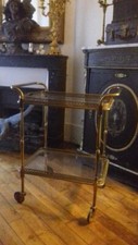 Rare Desserte/Bar /Table Roulante Laiton Maison Bagues Jansen Charles vers 1950