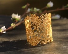 Bracelet Manchette Réglable Rigide Feuille Arbre Doré Art Nouveau Floral QD27