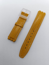 Bracelet cuir Jaune moutarde avec couture blanche gaufrage pour swatch