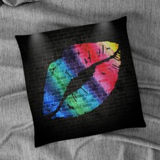 Coussin Design Mur En Briques Lèvres Colorées 18" X 18"