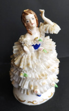 Ancienne statuette porcelaine allemande danseuse, accidentée, signée en bleu