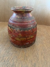 Pot à beurre lait  bois tourné Himalaya Inde, Népal. Ancien Vintage