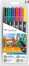 Tombow ABT-6P-1 Lot de 6 Feutres pinceau à 2 pointes, couleurs primaires