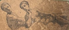 Grand Dessin Ancien Pierre Noire 1 Étude De Buste Et 1 Femme Nue Allongée XIXEME