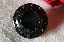 Collection bouton ancien épais noir pied metal pied laiton  2,1 cm  ref 1297