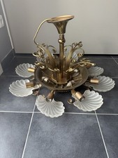 Lustre Suspension En Coquillage Bronze Laiton Disign Italien Art Déco  Coquille