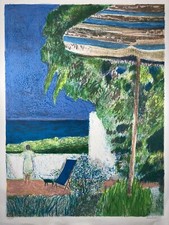 GUY BARDONE LITHOGRAPHIE ORIGINALE SIGNÉE ET NUMÉROTÉE 29/150 TERRASSE VUE MER