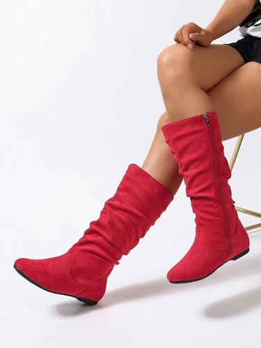 Bottes plates rouges - , plissées
