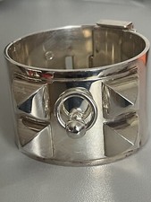 6463- Bracelet Manchette Hermès Modèle "collier De Chien" En Argent 233 G
