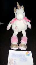 DOUDOU ET COMPAGNIE peluche licorne blanc rose happy arc en ciel 30 32 cm