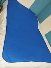 DESSUS DE LIT PLAID BLEU MARINE POLYESTER 120X180 BORDURE POINT DE CHEVAL NOIR