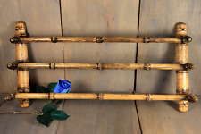 Antique French Faux Bamboo Bathroom Towel Wall Rack Wooden 3 Tier Rail 1920s