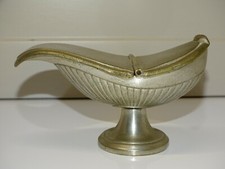 -BELLE ANCIENNE NAVETTE à ENCENS BRONZE Argenté / PIEDOUCHE Collection RELIGION