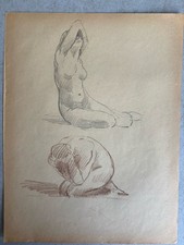 Dessin au Crayon Étude De Nu Féminin Femme Nue Modèle D’atelier Art Deco 1920