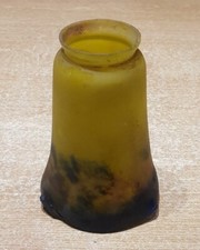 1 TULIPE ANCIENNE Degué Muller ? Lustre lampe pâte de verre jaune bleuté 14 cm