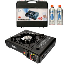 Réchaud De Camping Extérieur À Gaz + 2x Cartouches De Gaz 227G Noir