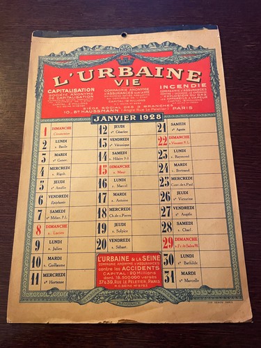 Ancien calendrier urbaine - calendrier, l’urbaine