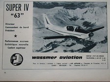 1964 PUB WASSMER AVIATION ISSOIRE SUPER IV 63 AVION AIRCRAFT ORIGINAL FRENCH AD