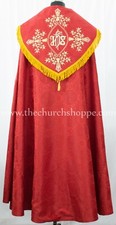 Rouge Cope & Stole Ensemble Avec Ihs Broderie, Cape Pluvial, Chape, Loin Fronte