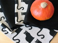 Serviette en lin sets de table chat noir de 8