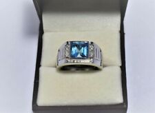 Naturel Bleu Gemme Topaze Avec 14K Plaqué or Blanc Argent Bague pour Homme AJ444