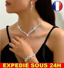 ✅ Ensemble Collier Bracelet Boucles d'oreilles Bijoux Femme Mariage Argenté Mode