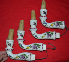 Lot de 4 bras de lustre en faïence peinte avec douille et fausse bougie (ETAT ! 