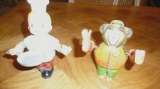 2 ANCIENS JOUETS MECANIQUE CUISINIER YONEZAWA SINGE ACROBATE JOUSTRA TOLE