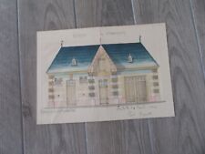 GRAND DESSIN AQUARELLE ARCHITECTURE 1906 ECURIES DE condé SIGNE ET DATE RARE