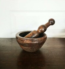 Vintage Ancien Mortier En Bois