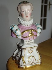 PORCELAINE DE PARIS ANCIENNE STATUETTE BUSTE  ELISABETH  D'ANGLETERRE ht 14 cm
