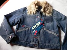 DDP BLOUSON VESTE JEANS DOUBLE COL FOURRURE 14 ANS NEUF