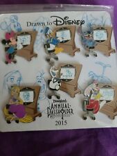 Drawn to Disney Annual Pass Holder Exclusive 2015 Pin Set Stitch Olaf Rapunzel