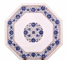 18 " Marbre Blanc Coin Nappe Demi-Précieuses Pierres Lapis Incrustation Travail