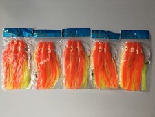 5 Set New Rigged Squid Skirt Trolling Fishing Lure 5" Orange/Yellow lures 7/0 