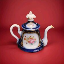 ancienne petite Théière porcelaine De VALENTINE epoque XIXe bleu de four dorure
