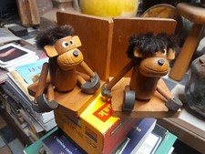 Paire Serre-livres Japon Style Scandinave  Singes Teck Années 1960/70 H : 12,5cm