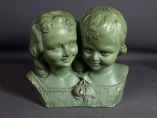 Fille & garçon en buste plâtre patiné signé S. Mélani vers 1920-1930